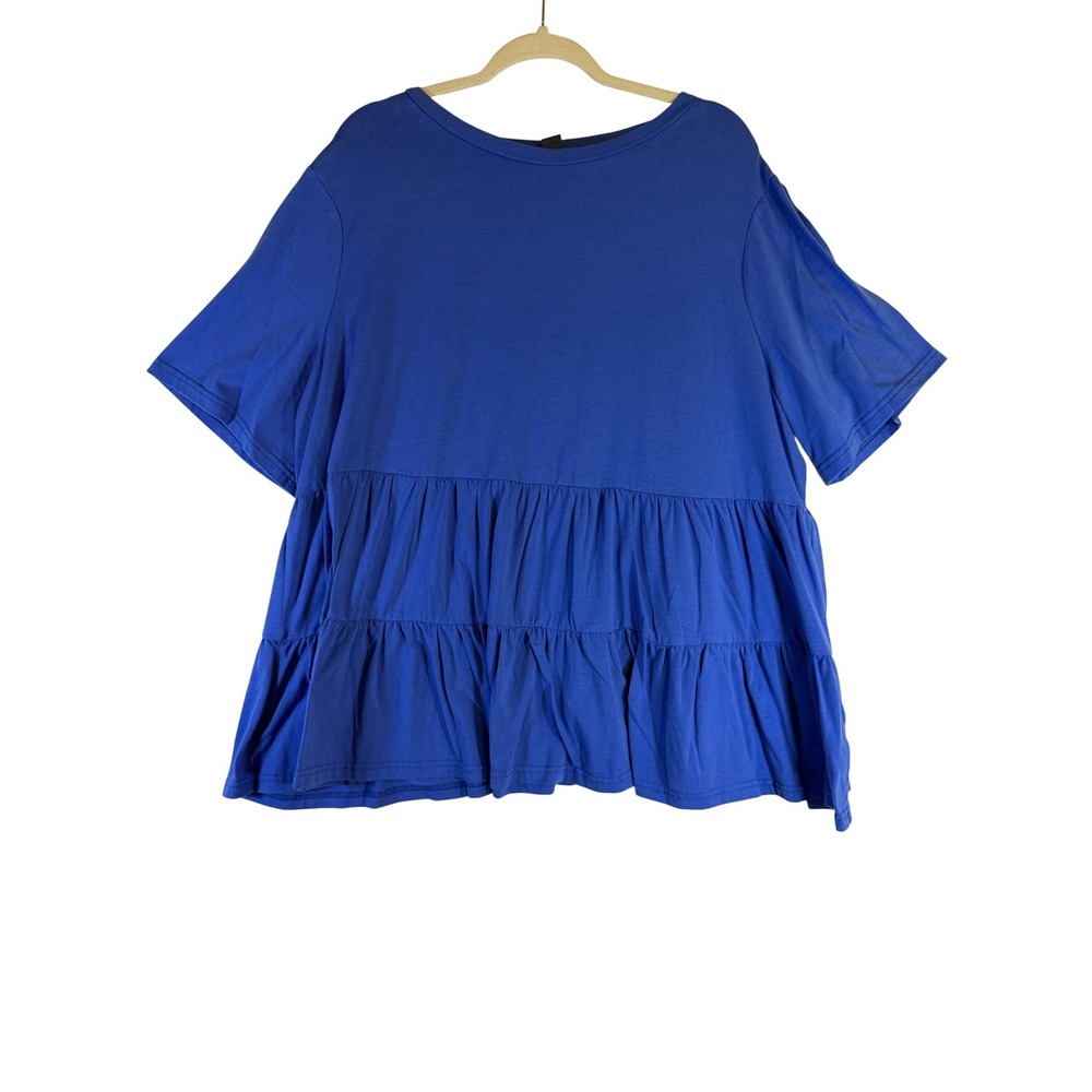 Emery Rose Womens 4XL Royal Blue Tiered Babydoll Short Sleeve Top Relaxed Fit
